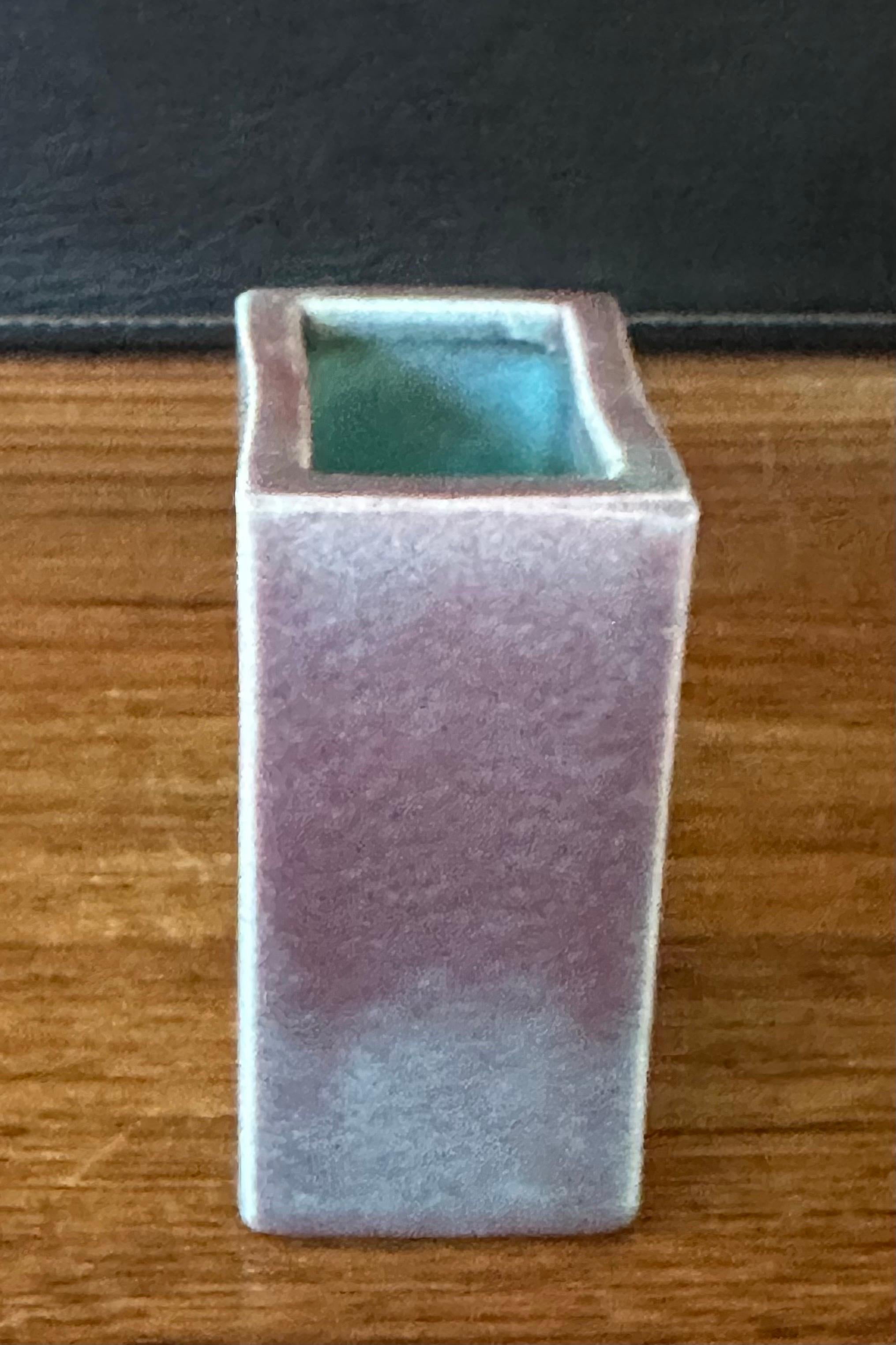 Hand-Crafted Small MCM Drip Glaze Ceramic Vase by Ken's of California For Sale