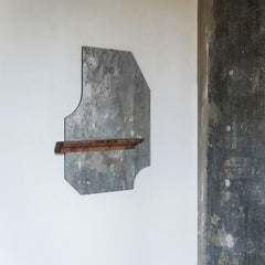 Unique Form Small Brown Marble and Silver Mirror by Frederic Saulou