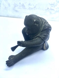 Small Meiji Japanese Bronze Figure of a Monkey Wearing a Kimono