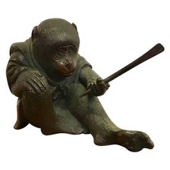 Small Meiji Japanese Bronze Figure of a Monkey Wearing a Kimono