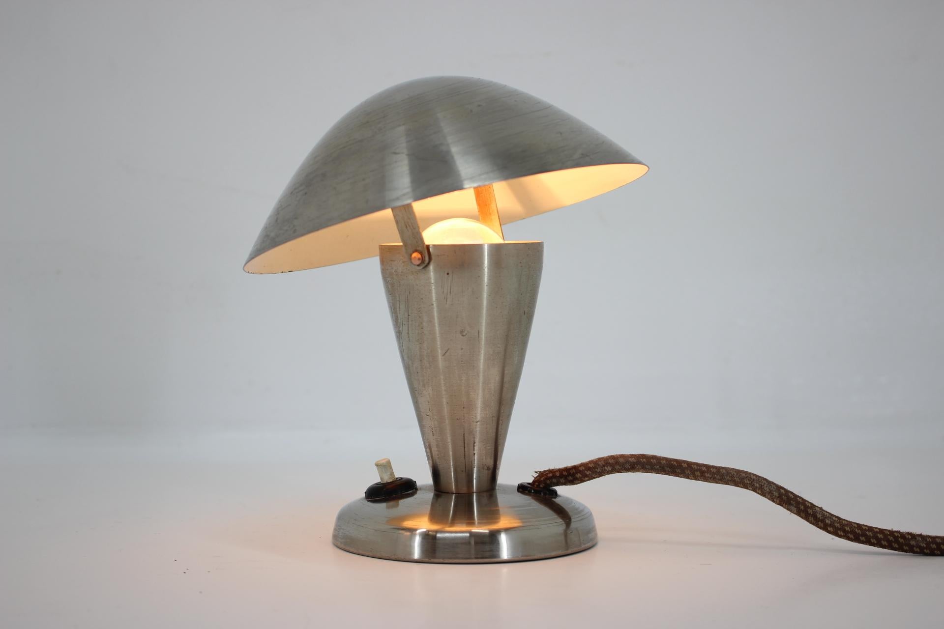 Czech Small Metal Adjustable Bauhaus Table Lamp, 1940s