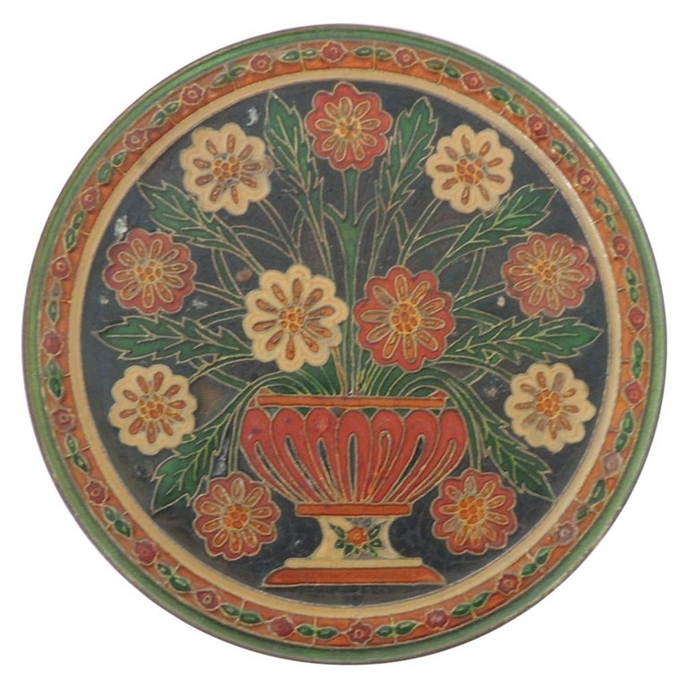 Small Metal Cloisonné Hand Painted Decorative Wall Plate at 1stDibs
