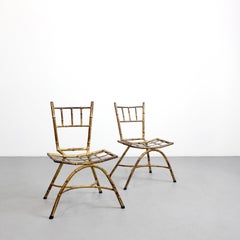 Small metal dressing chairs in a gilt finish, imitating bamboo - c. 1950