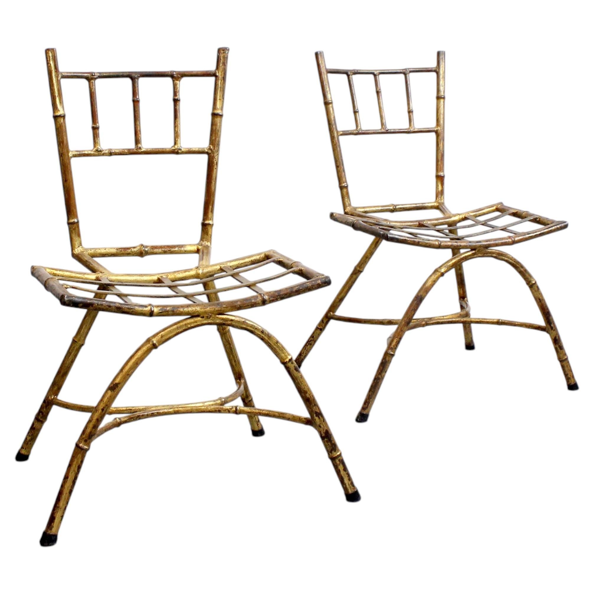 Small metal dressing chairs in a gilt finish, imitating bamboo - c. 1950 For Sale