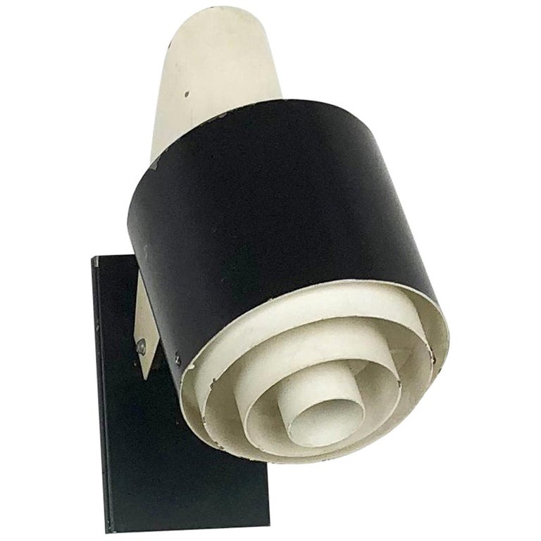 Small Metal Sconces Wall Light "Black and White" Series, Novalux, France, 1960s For Sale