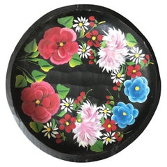 Small Mexican Wooden Plate with Hand-Painted Floral Design