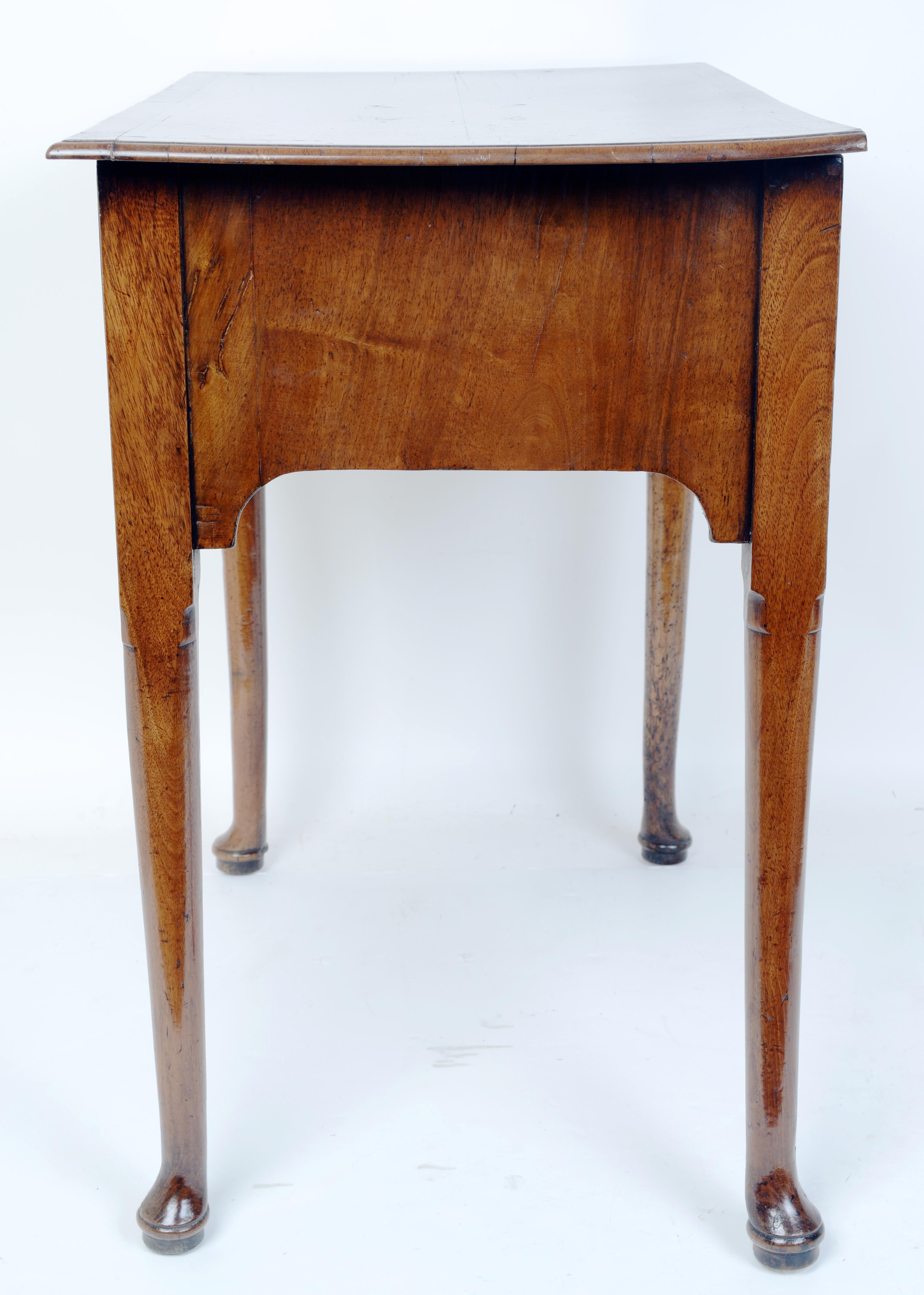 English Small Mid 18th C Walnut Cabriole Leg Lowboy Dressing Table With Two Drawers For Sale