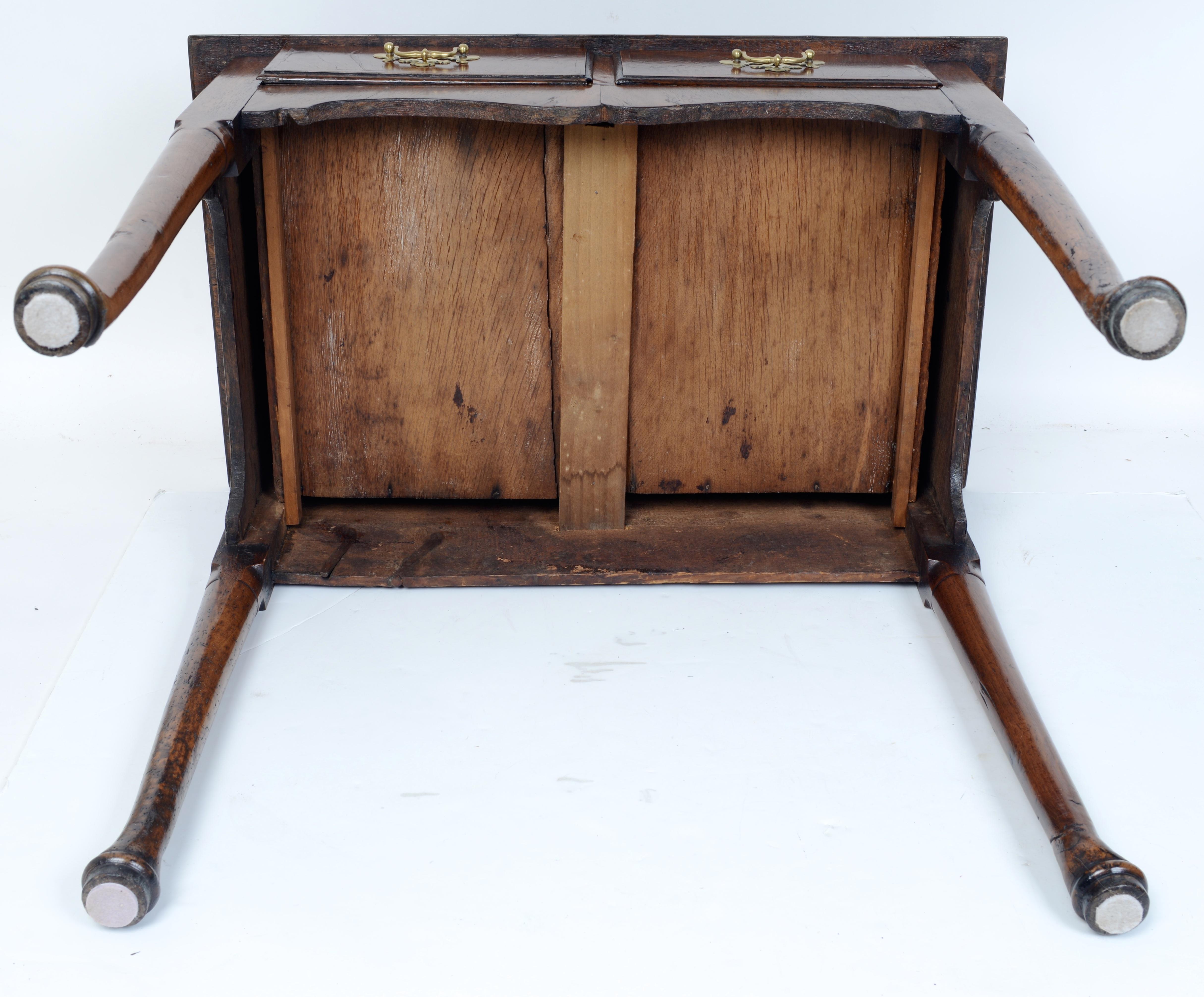 Oak Small Mid 18th C Walnut Cabriole Leg Lowboy Dressing Table With Two Drawers For Sale