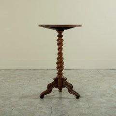 Small Mid-19th Century French Walnut Side Table with Barley Twist Column