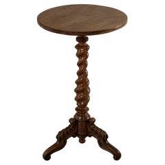 Small Mid-19th Century French Walnut Side Table with Barley Twist Column