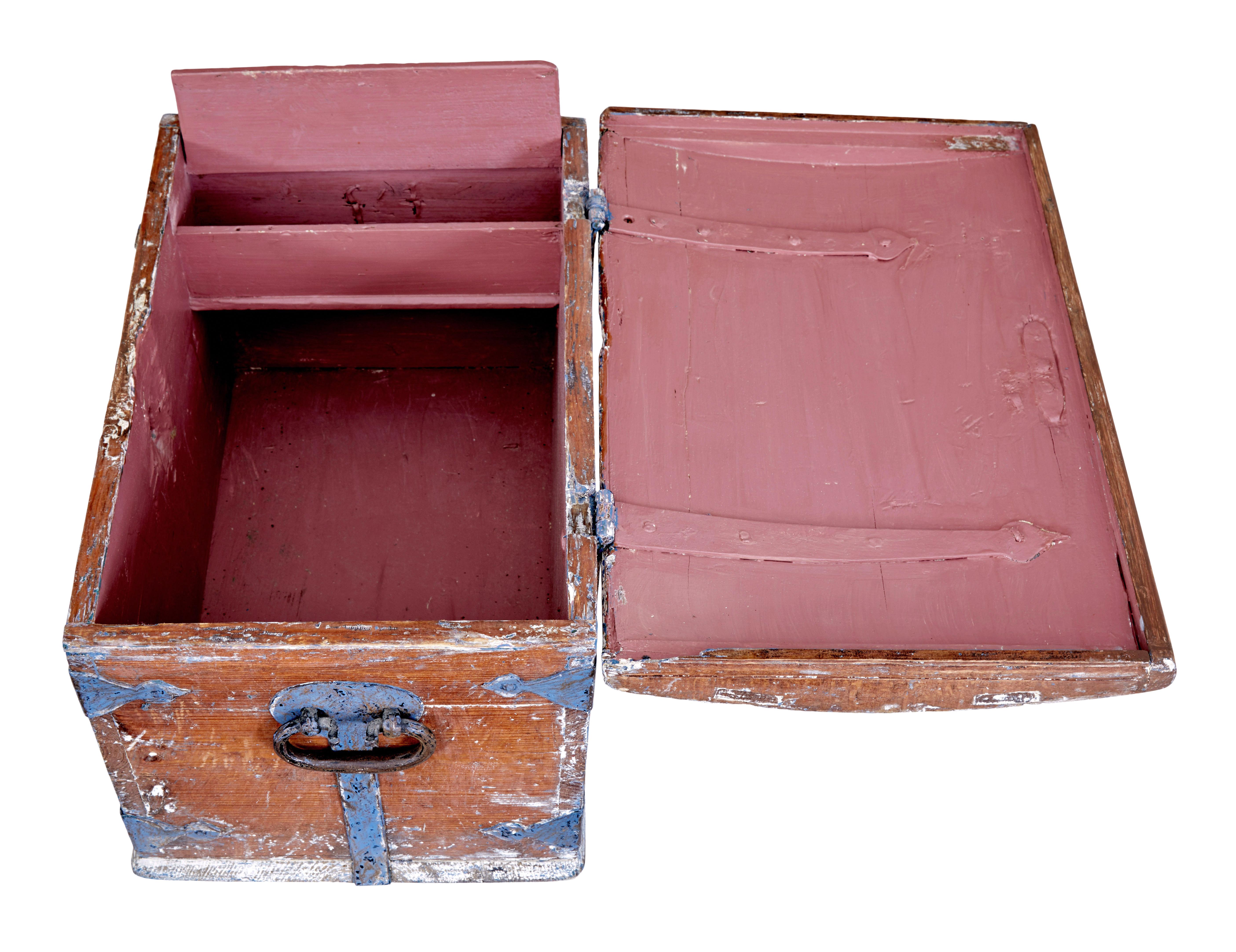 Small mid 19th century Swedish painted pine strong box For Sale 1