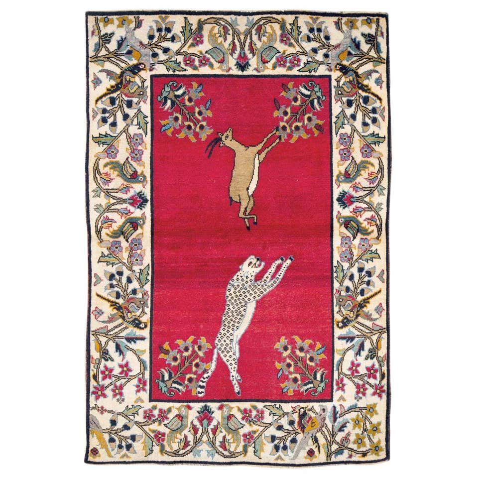 Mid-20th Century Handmade Persian Pictorial Tabriz Hunting Ground ...