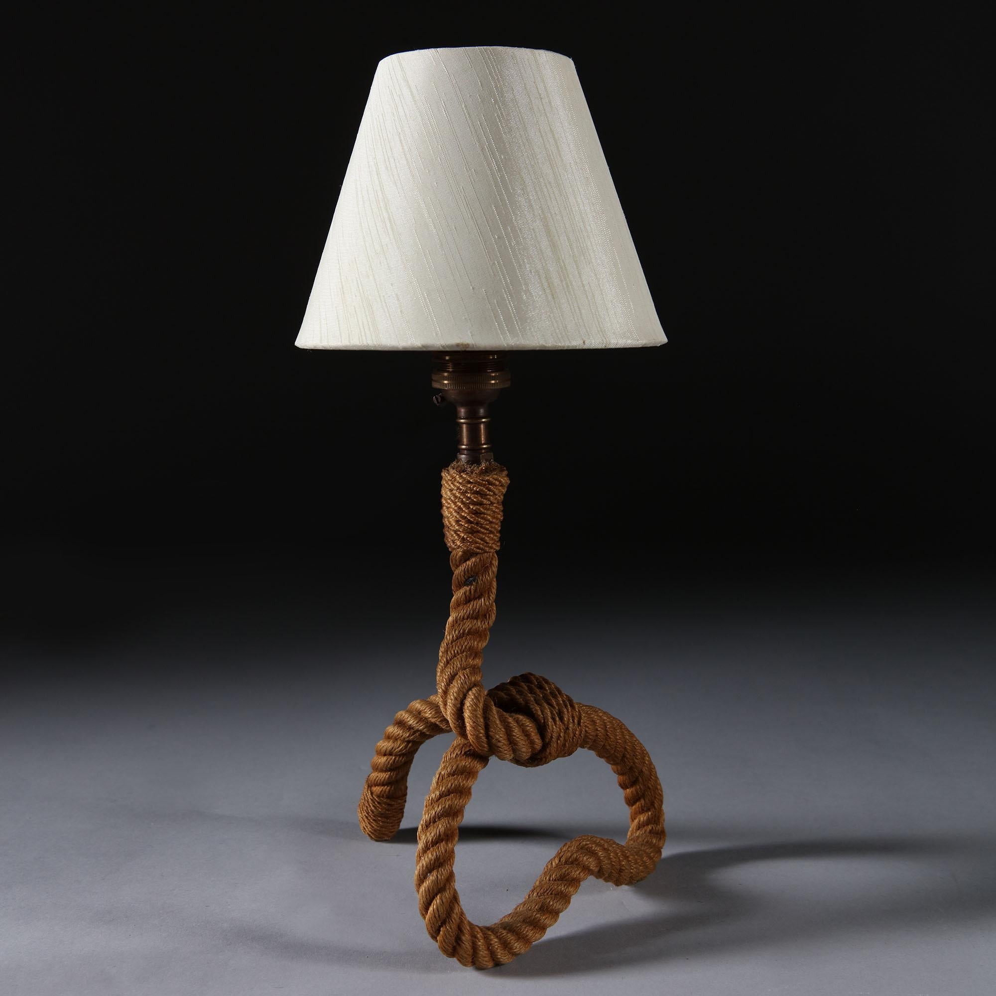 French Small Mid 20th Century Rope Twist Table Lamp Attributed to Audoux-Minet