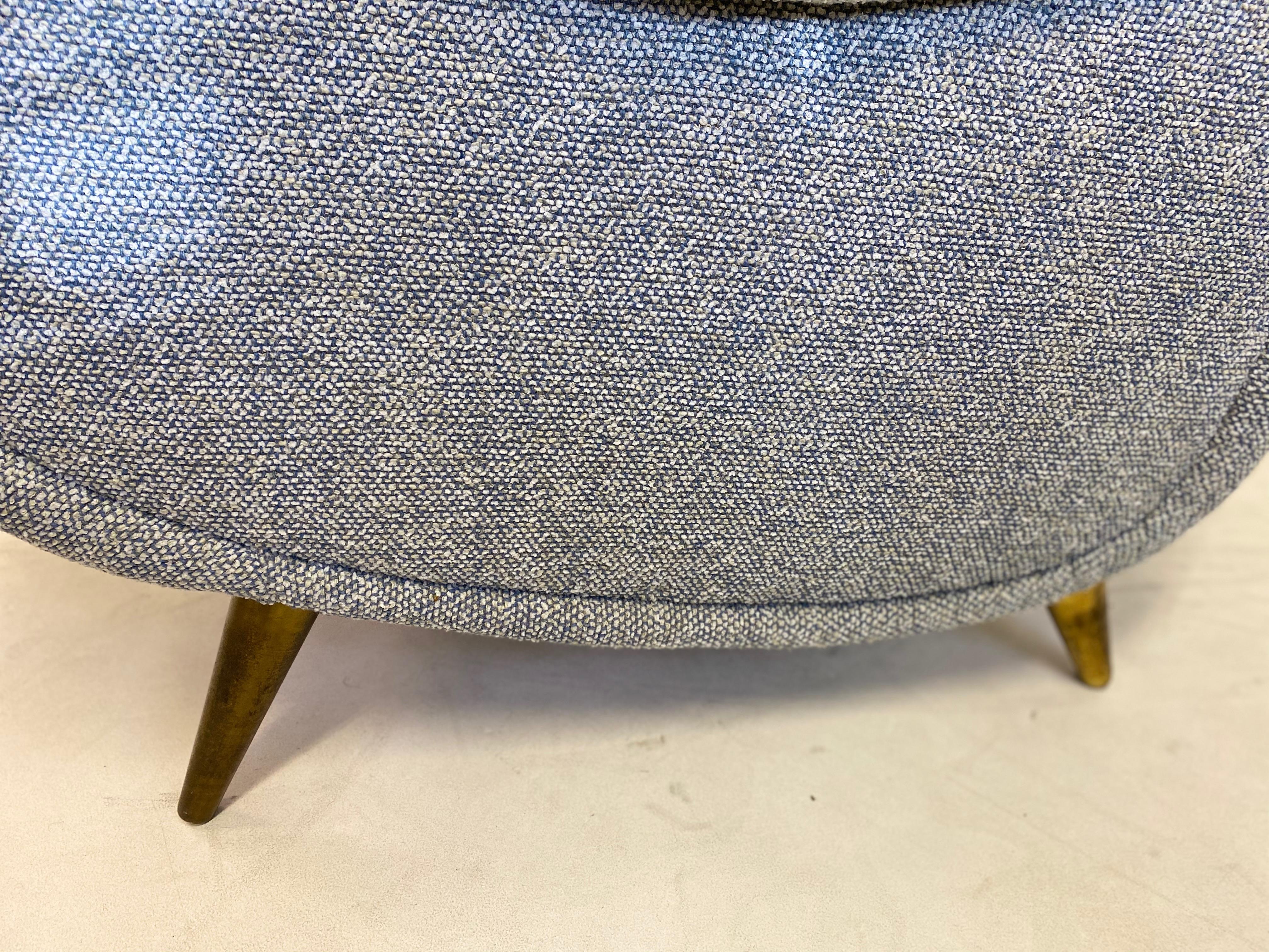 Small Midcentury 1950s Italian Sofa in Blue Sahco Fabric 3