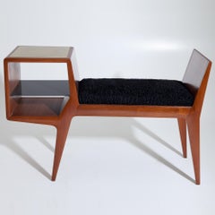 Small Midcentury Bench with Black Persian Cushion, Italy, 1950s