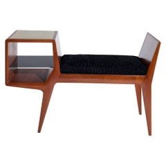 Small Midcentury Bench with Black Persian Cushion, Italy, 1950s