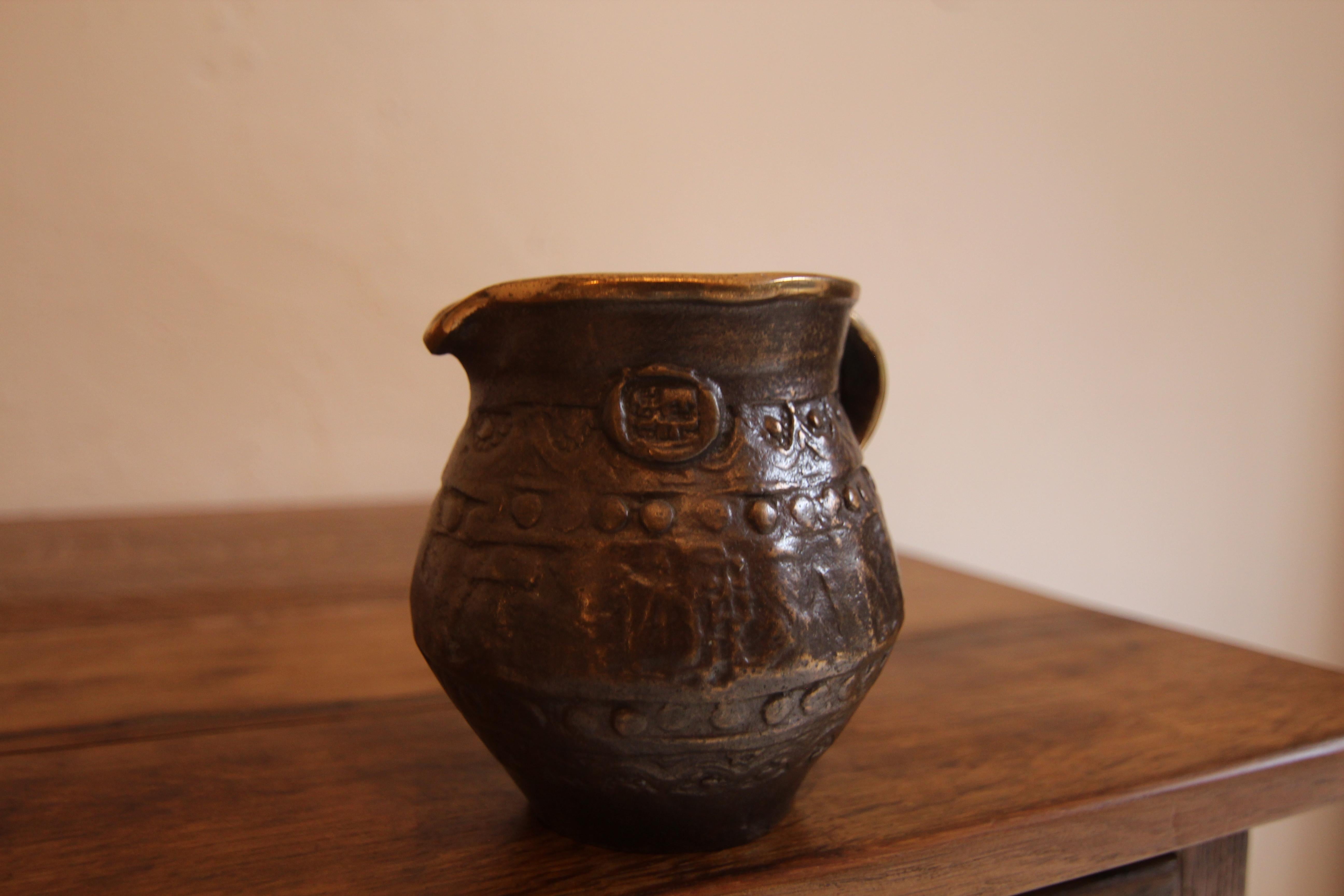 Small Mid-Century Brutalist Bronze Jug For Sale 2