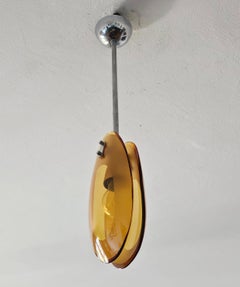Small Mid Century Drop Pendant Light in Amber Murano Glass attr. to Max Ingrand