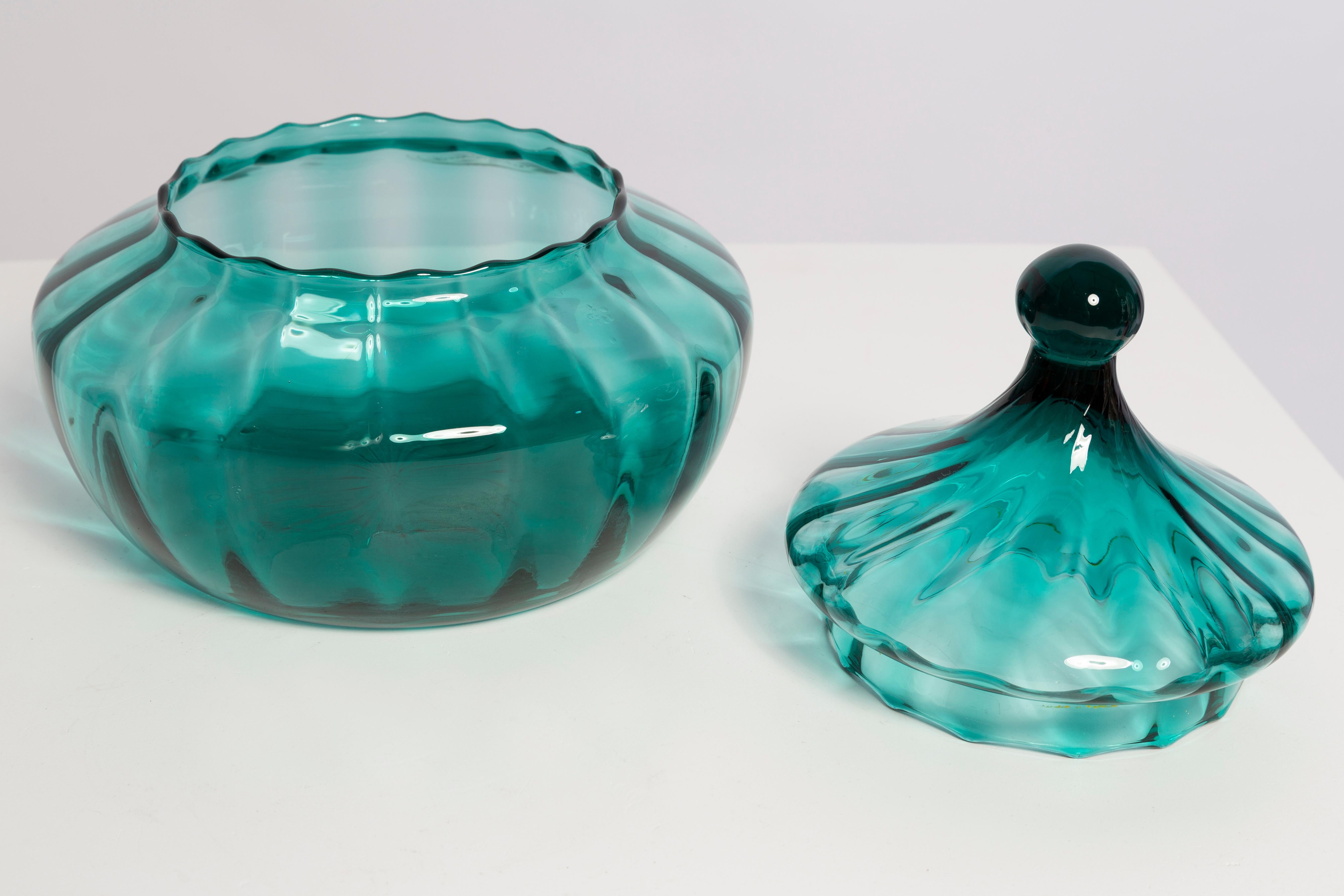 Glass Small Mid Century Empoli Vase for Candy or Jewelry Box, Italy, 1960s For Sale