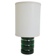Small Mid-Century Erik Hoglund Inspired Emerald Glass Table Lamp w/ Brass Accent