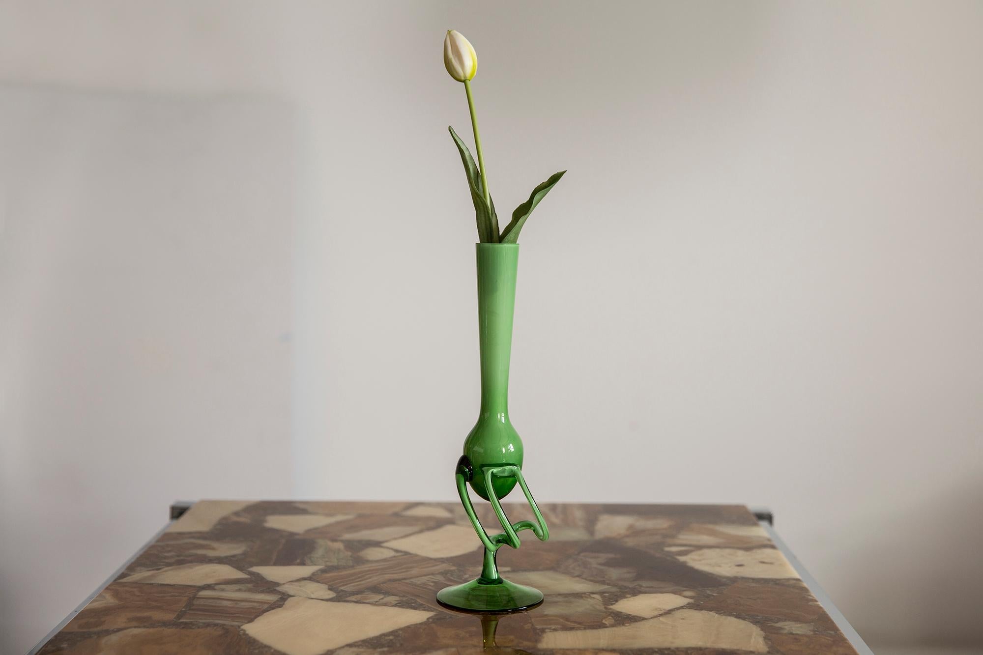 Small Mid Century Green Artistic Vase, Europe, 1960s In Good Condition For Sale In 05-080 Hornowek, PL