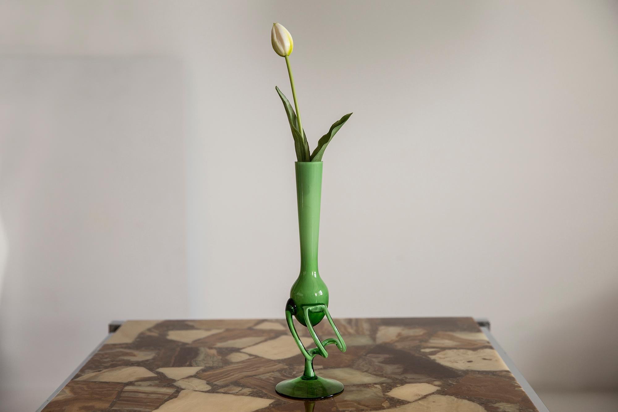 20th Century Small Mid Century Green Artistic Vase, Europe, 1960s For Sale