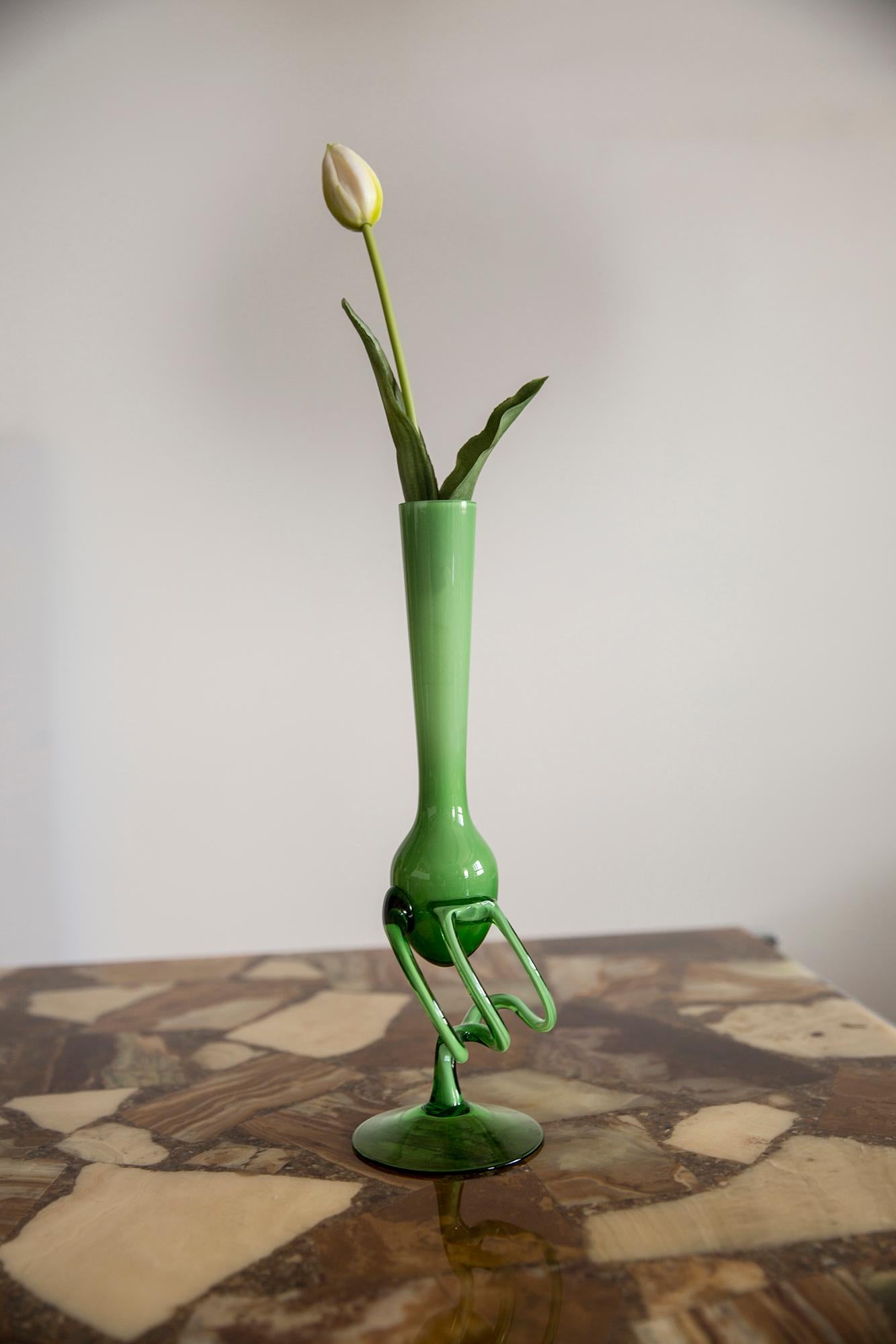 Small Mid Century Green Artistic Vase, Europe, 1960s For Sale 1