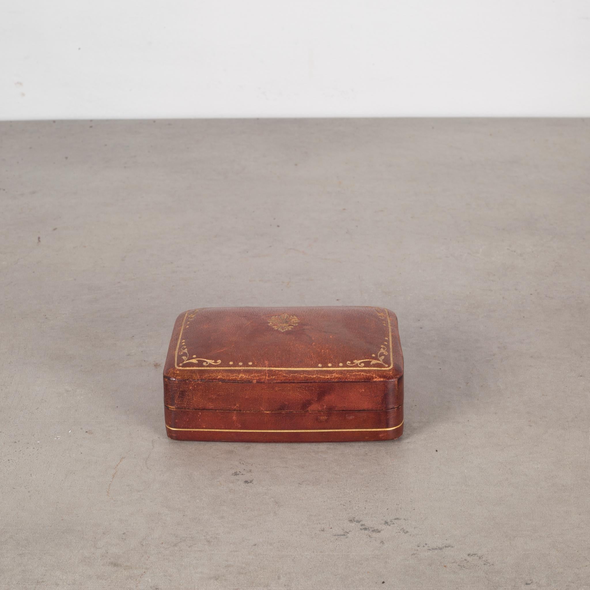 Mid-Century Modern Small Midcentury Italian All Leather Box with Embossed Gold, circa 1960