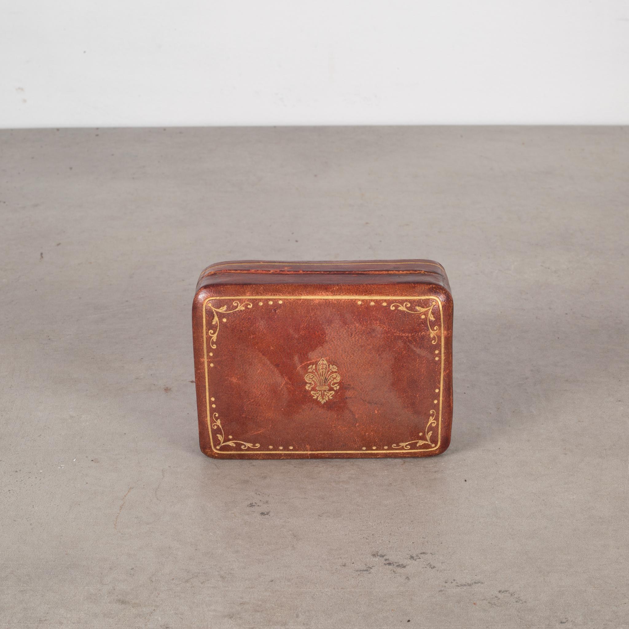 Small Midcentury Italian All Leather Box with Embossed Gold, circa 1960 In Good Condition In San Francisco, CA