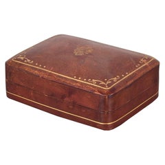 Small Midcentury Italian All Leather Box with Embossed Gold, circa 1960