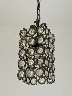 Small Mid-century Italian Bronze and Crystal Chandelier, 1940s