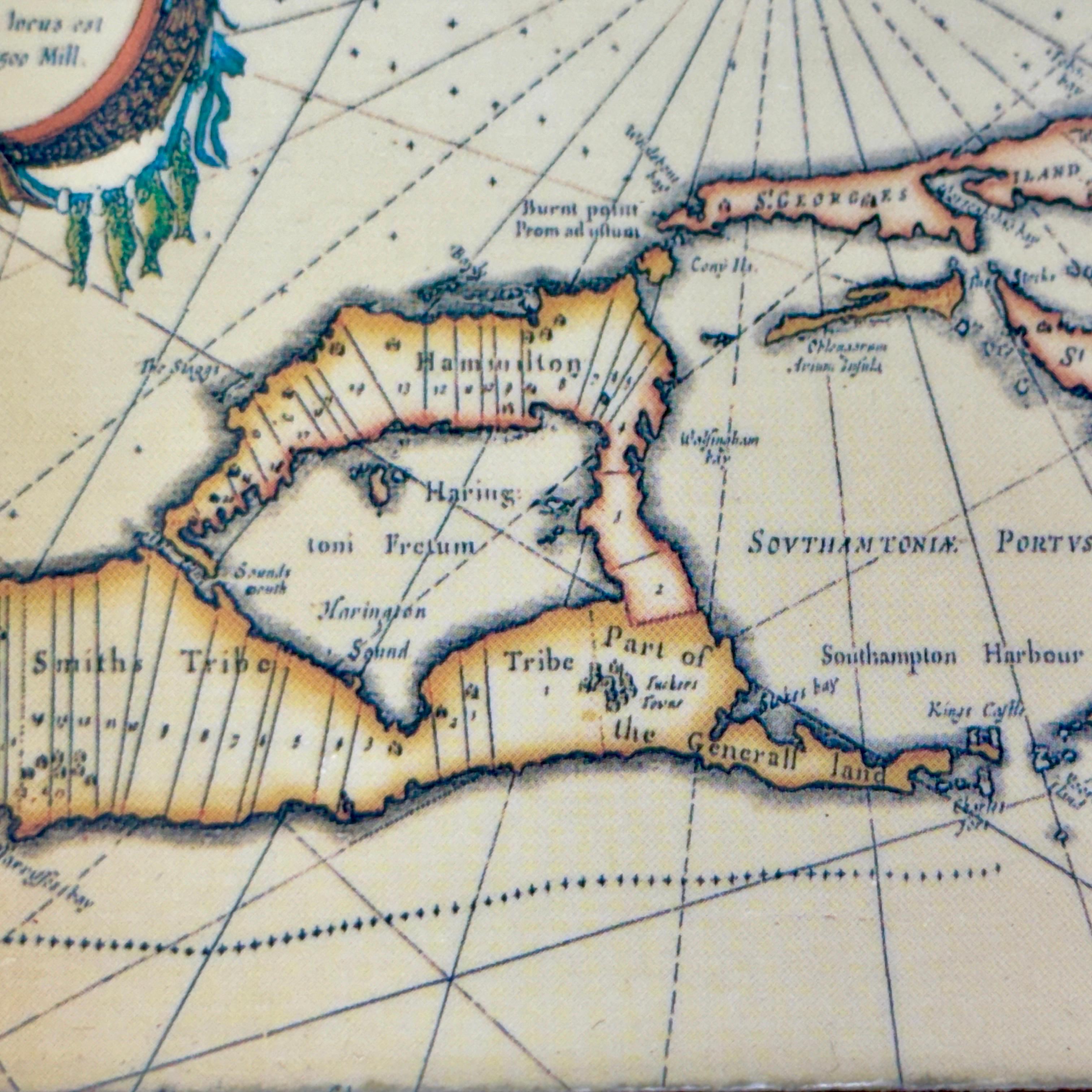 Small Mid-Century Italian Burl Tray and Map of Bermuda For Sale 7