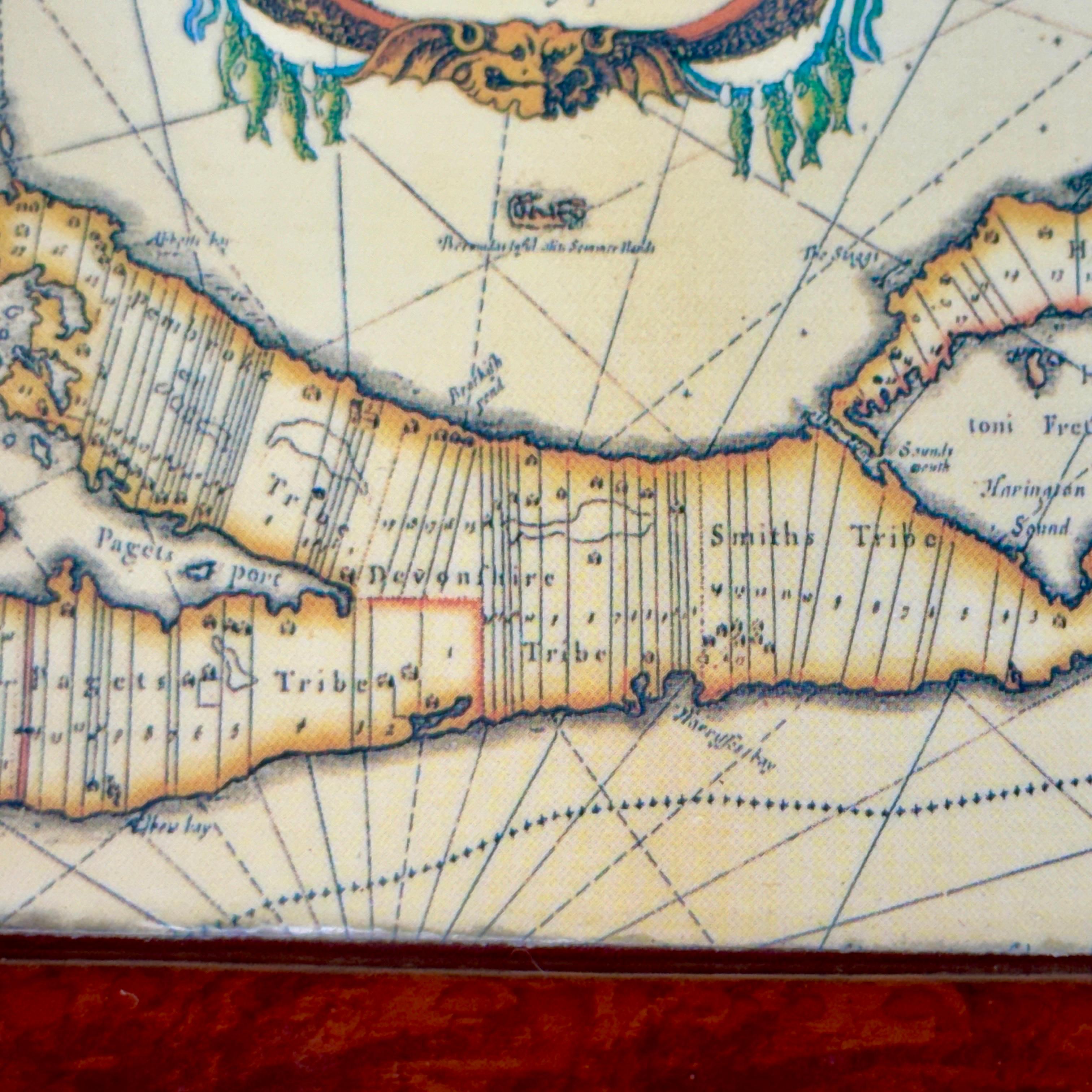 Small Mid-Century Italian Burl Tray and Map of Bermuda For Sale 8