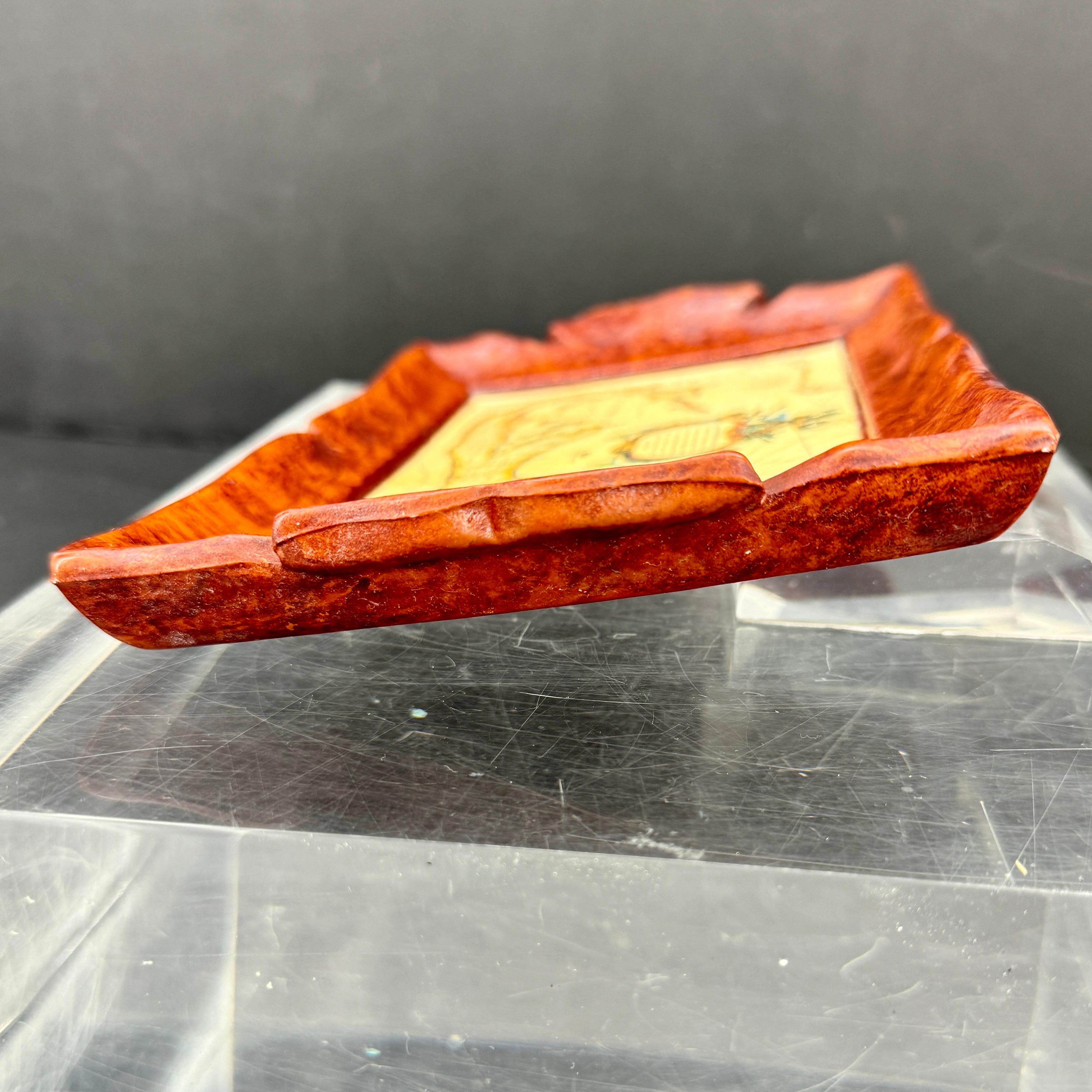 Wood Small Mid-Century Italian Burl Tray and Map of Bermuda For Sale