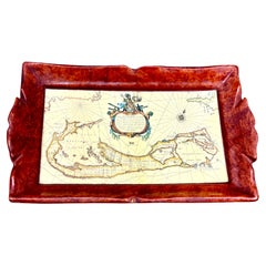 Small Mid-Century Italian Burl Tray and Map of Bermuda