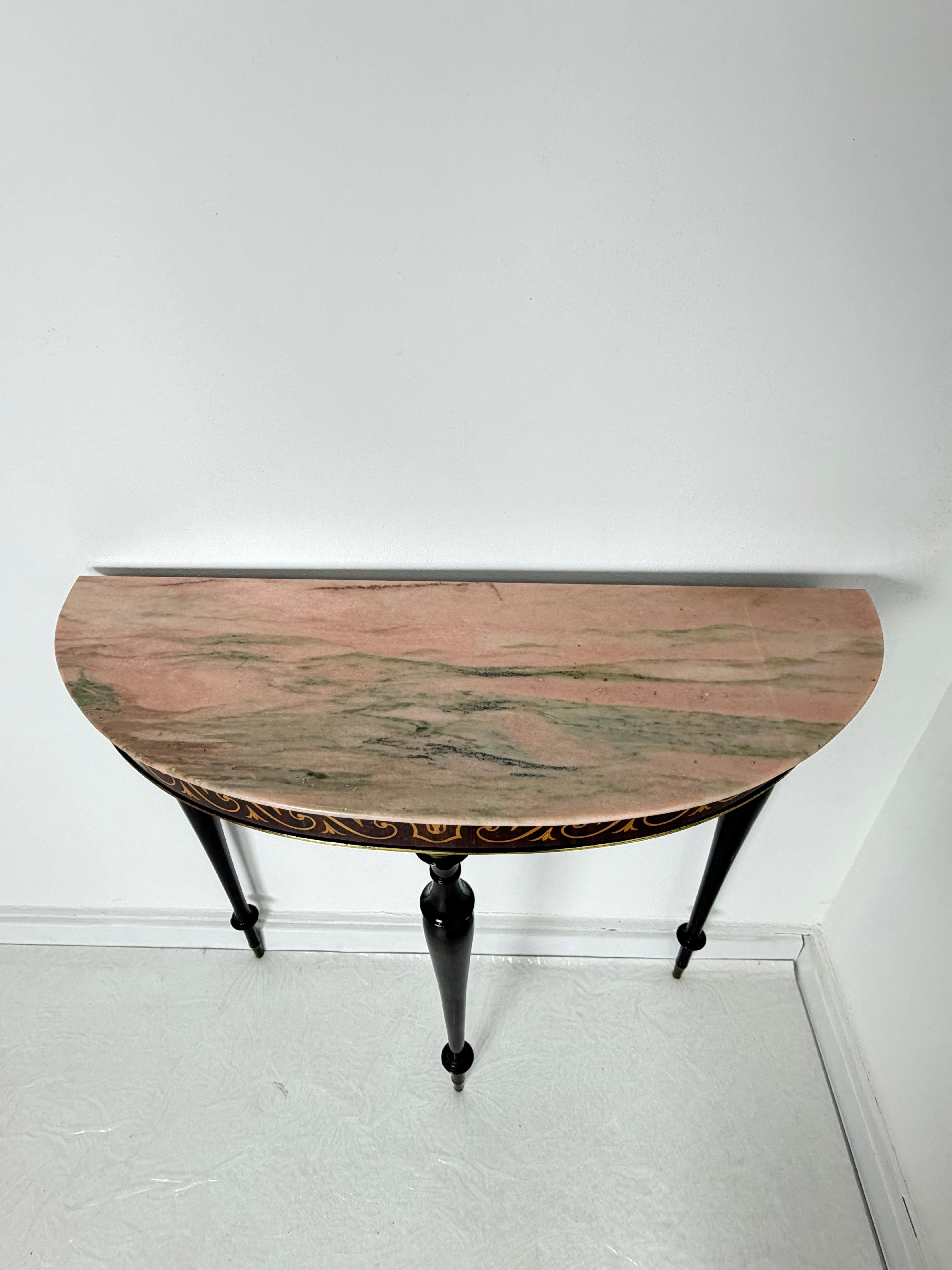 Brass Small Mid-century Italian Console Table in the style of P. Buffa, 1950s For Sale