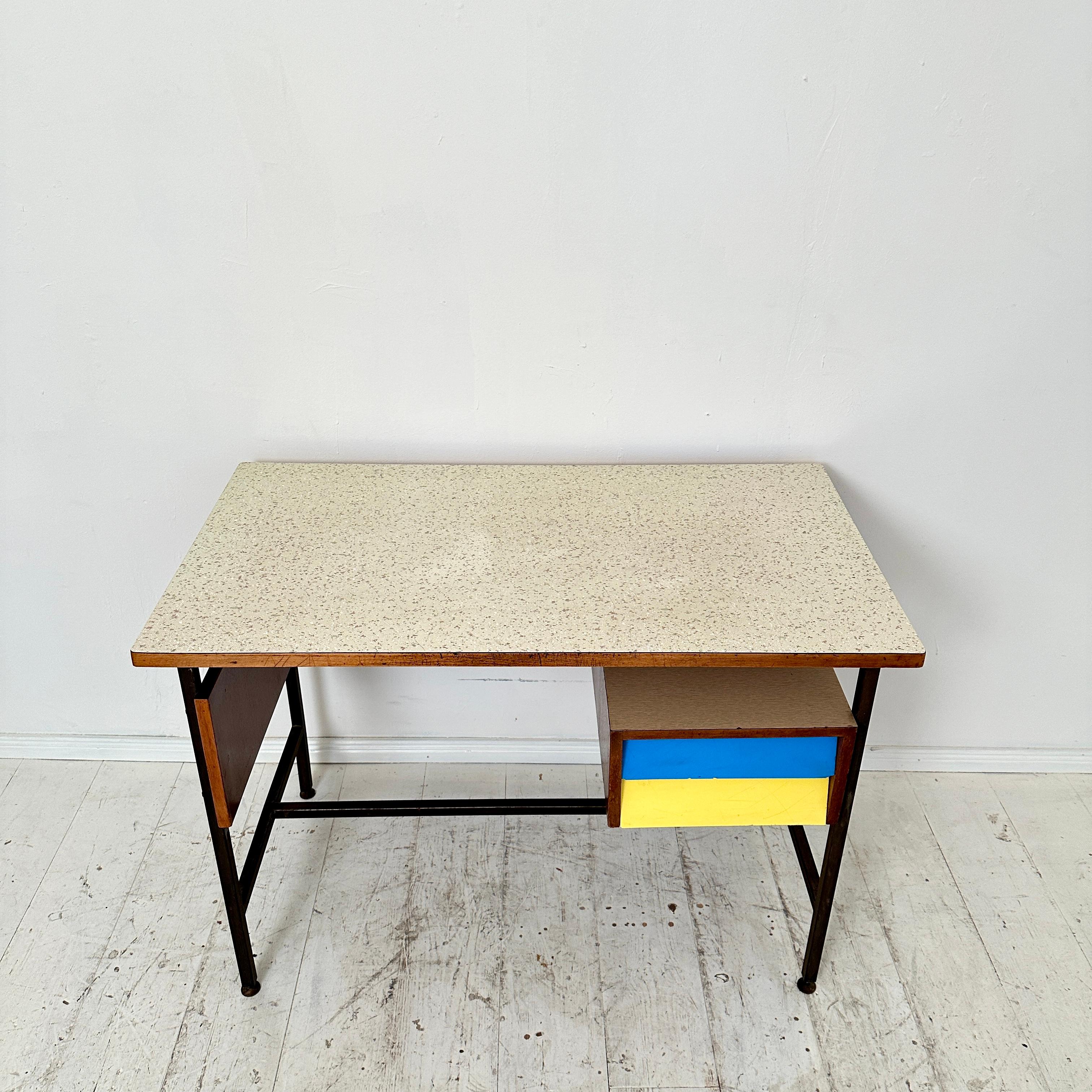 Mid-Century Modern Small Mid Century Italian Desk in Metal, Walnut and Formica, around 1950 For Sale