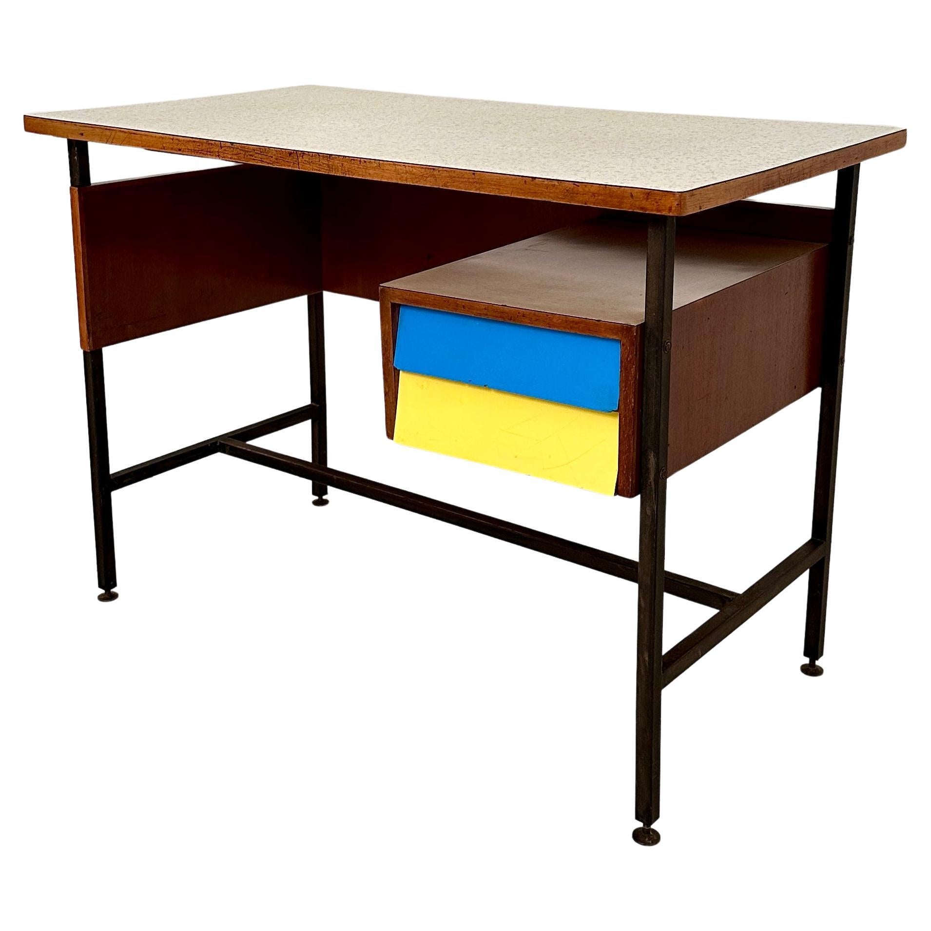 Small Mid Century Italian Desk in Metal, Walnut and Formica, around 1950 For Sale