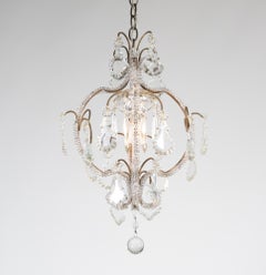 Small Mid Century Italian Rococo Style Crystal Single-Light Chandelier