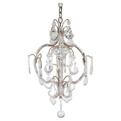 Small Mid Century Italian Rococo Style Crystal Single-Light Chandelier