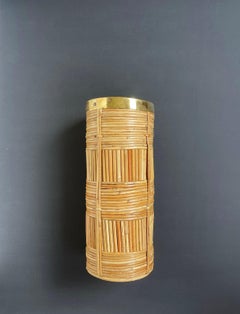 mid Century Italian Umbrella Stand in Rattan and Brass, 1960s