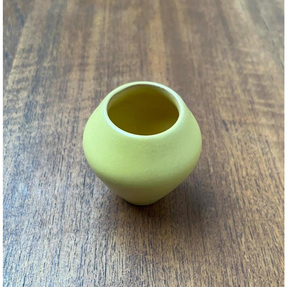Ceramic Small Mid-Century Minimalist German Studio Pottery in Yellow Vase, 1960s For Sale
