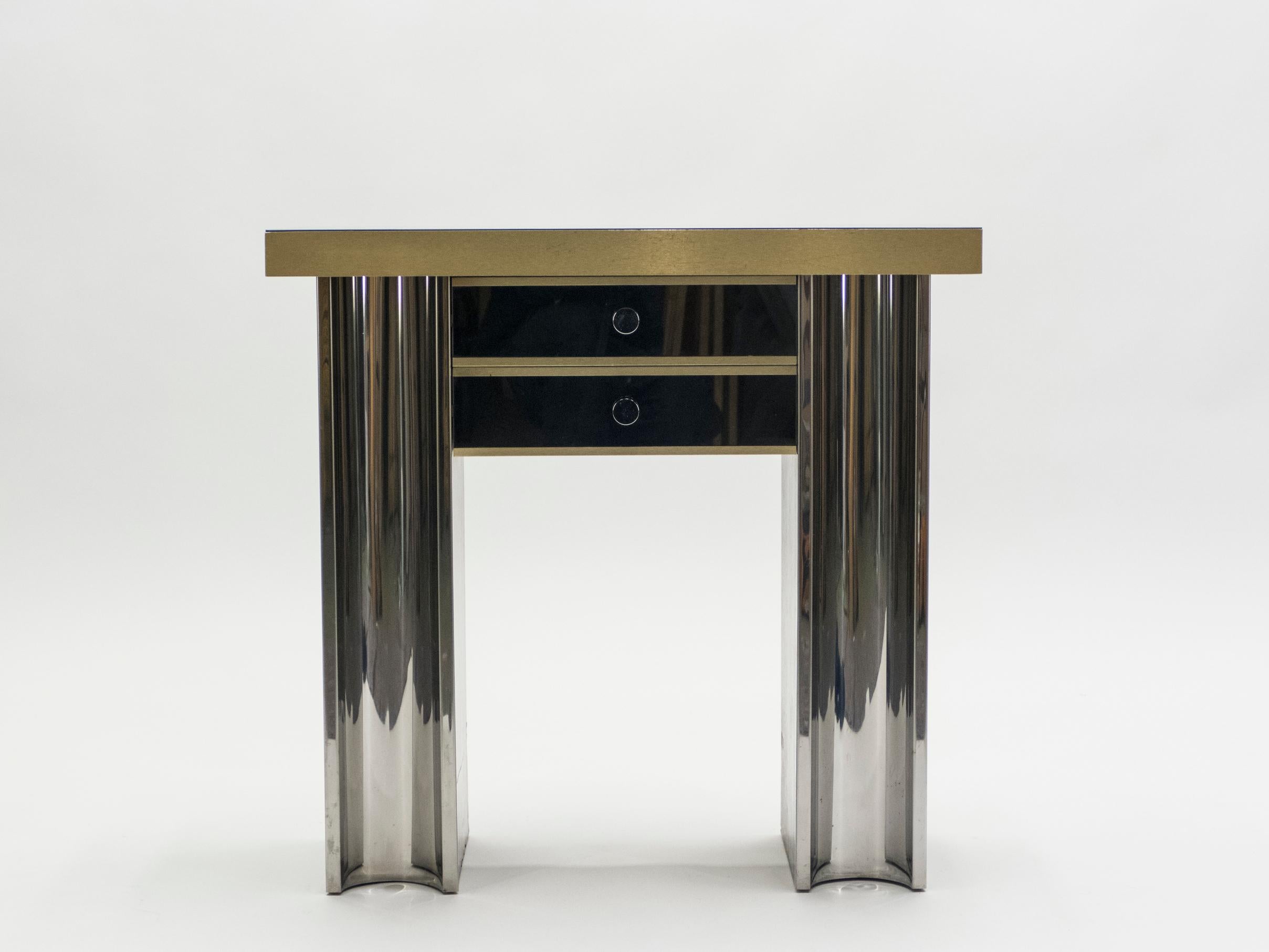 Late 20th Century Small Midcentury Mirrored and Brass French Console Table, 1970s