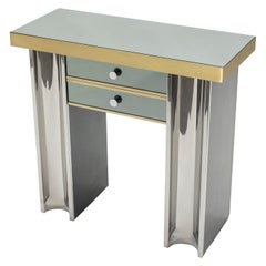 Petite table console française mi-siècle en miroir et laiton, 1970