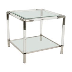 Piccolo tavolino da salotto del Mid Century Modern Cube in lucite e vetro temperato