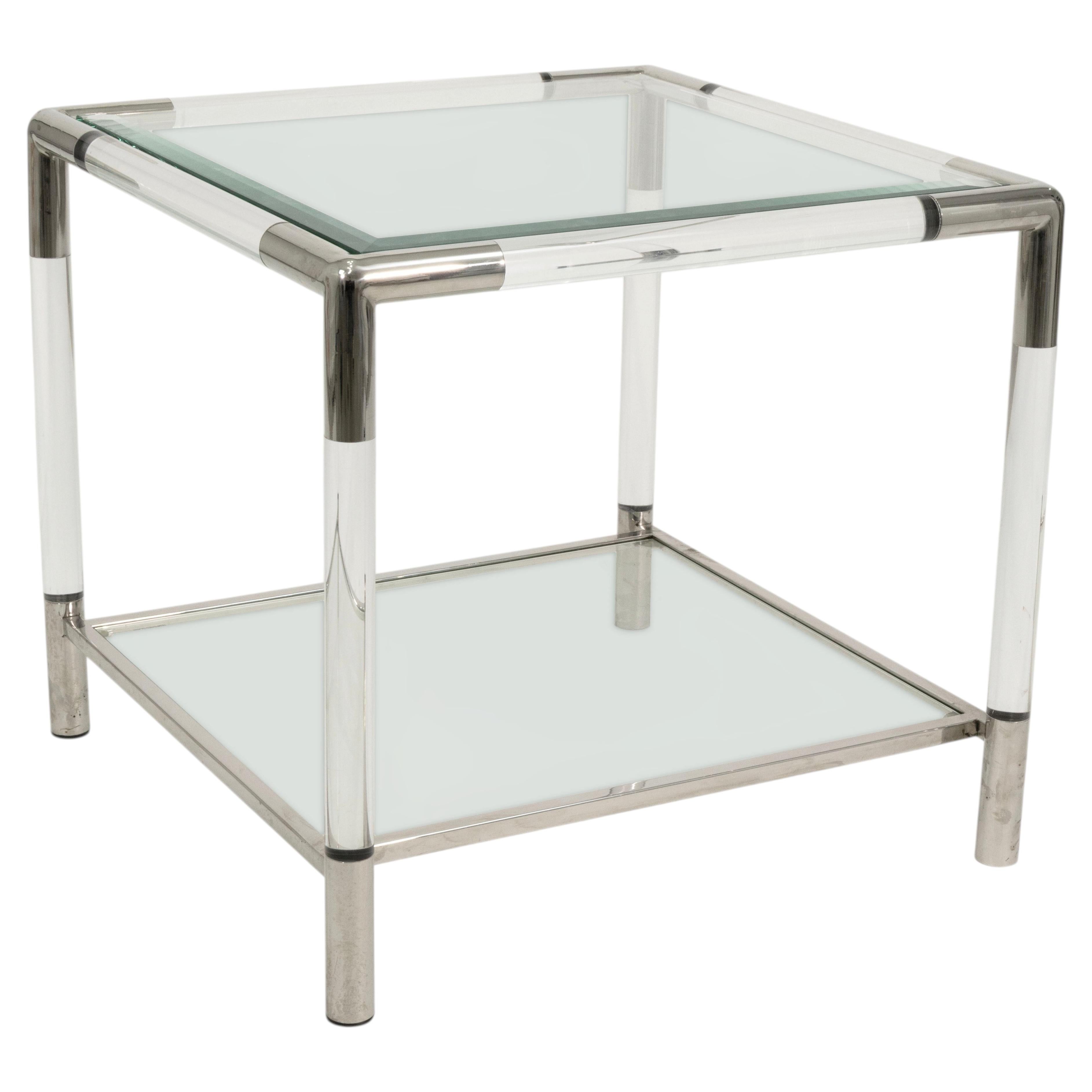 Small Mid Century Modern Cube Lucite And Tempered Glass End Table