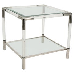 Piccolo tavolino da salotto del Mid Century Modern Cube in lucite e vetro temperato