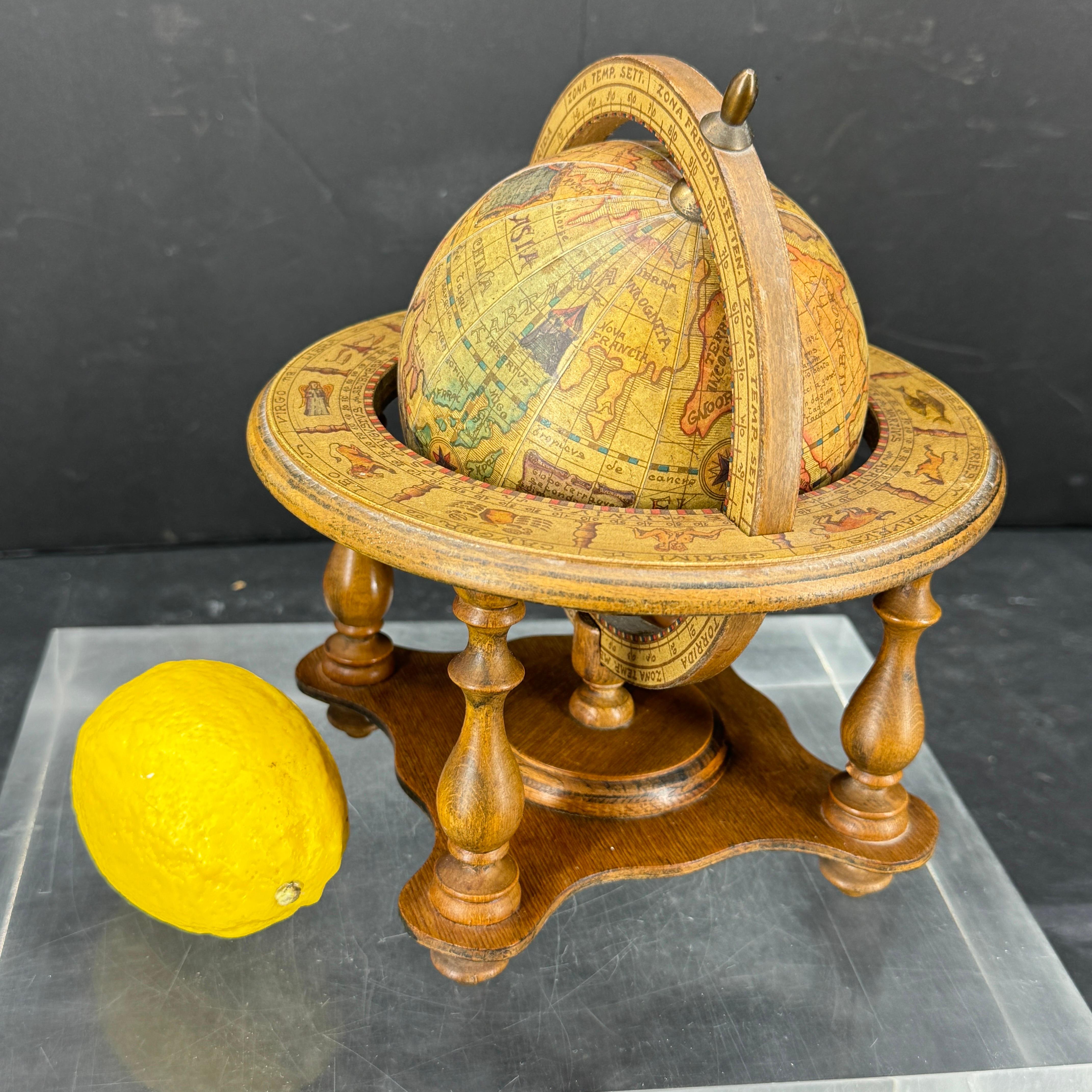 Small Tabletop Vintage Wooden Spinning Globe, Marked 