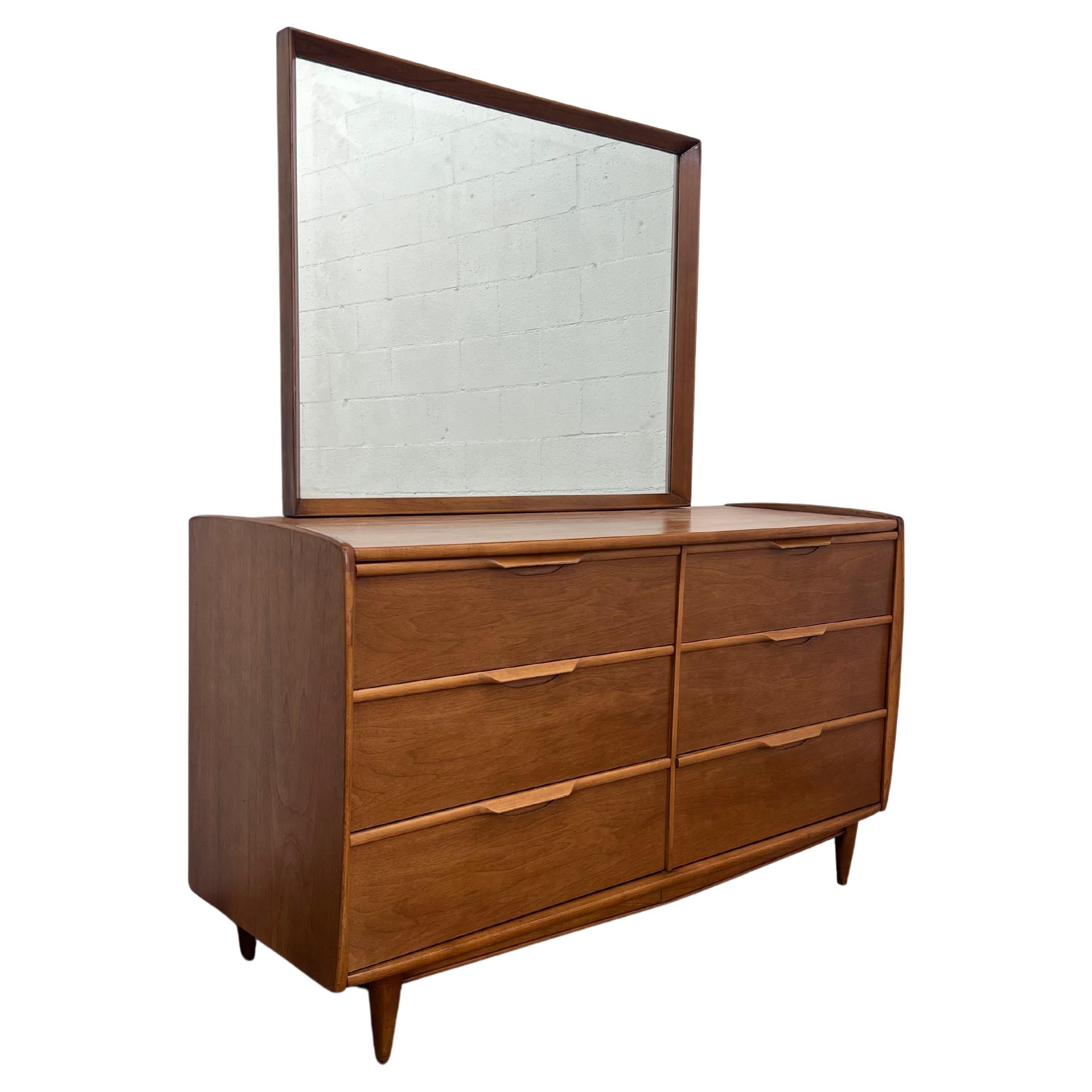 small Mid-Century modern Kent Coffey  “The Cadence” line walnut lowboy Dresser w For Sale