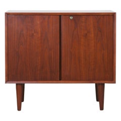 Small Mid-Century Modern Lockable Walnut Cabinet or Mini-Bar or Dry Bar